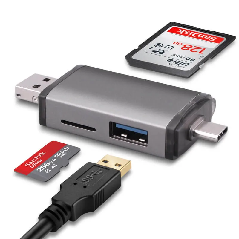 Mobile Card Reader for a Smartphone with Micro-USB 2.0/USB-C Support SD/TF Card